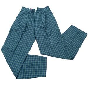 NWT Vintage Tommy Hilfiger Mens Green Blue Black Watch Plaid Pleated Pants 32x32